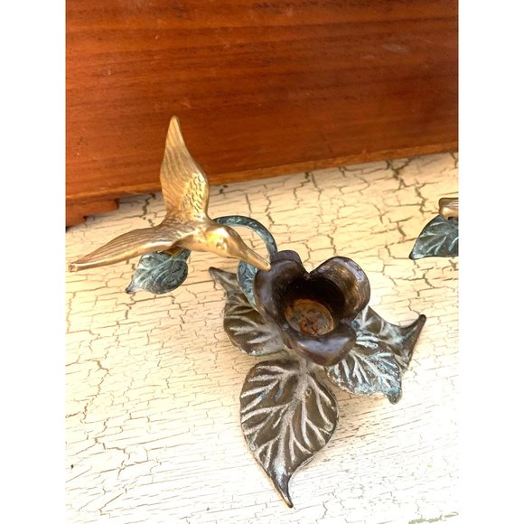 Brass Humming Bird Taper Candle holders Set Vintage Art Nouveau - Picture 11 of 13